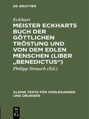 cover image of Meister Eckharts Buch der göttlichen Tröstung und Von dem edlen Menschen (Liber "Benedictus")